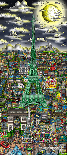 Charles Fazzino Midnight in Paris (DX) (Full Color) (ALU)